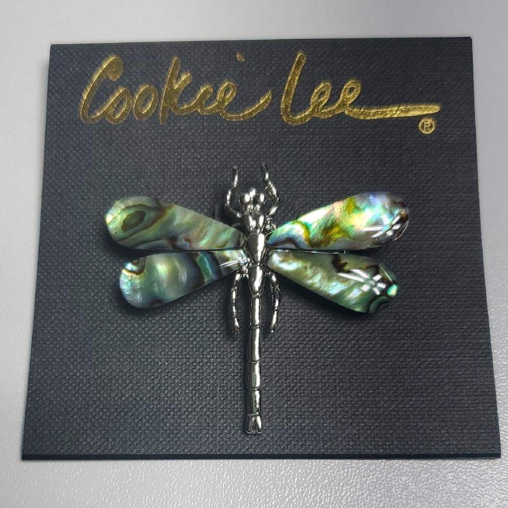 Cookie Lee Silver and Iridescent Dragonfly Brooch